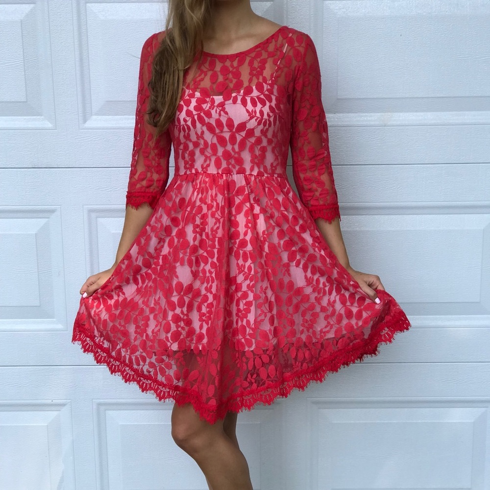 Red Free People Lace Napkin Dress